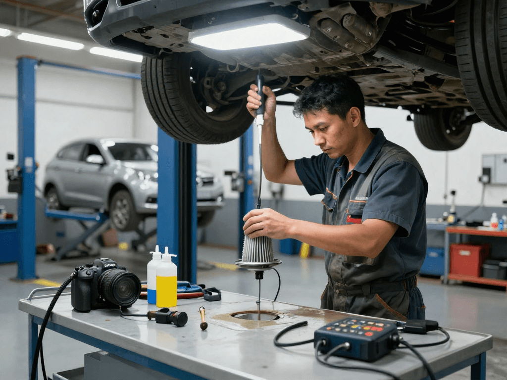 Techniker bei der DPF Reinigung in Werkstatt für DPF Reinigung Laatzen