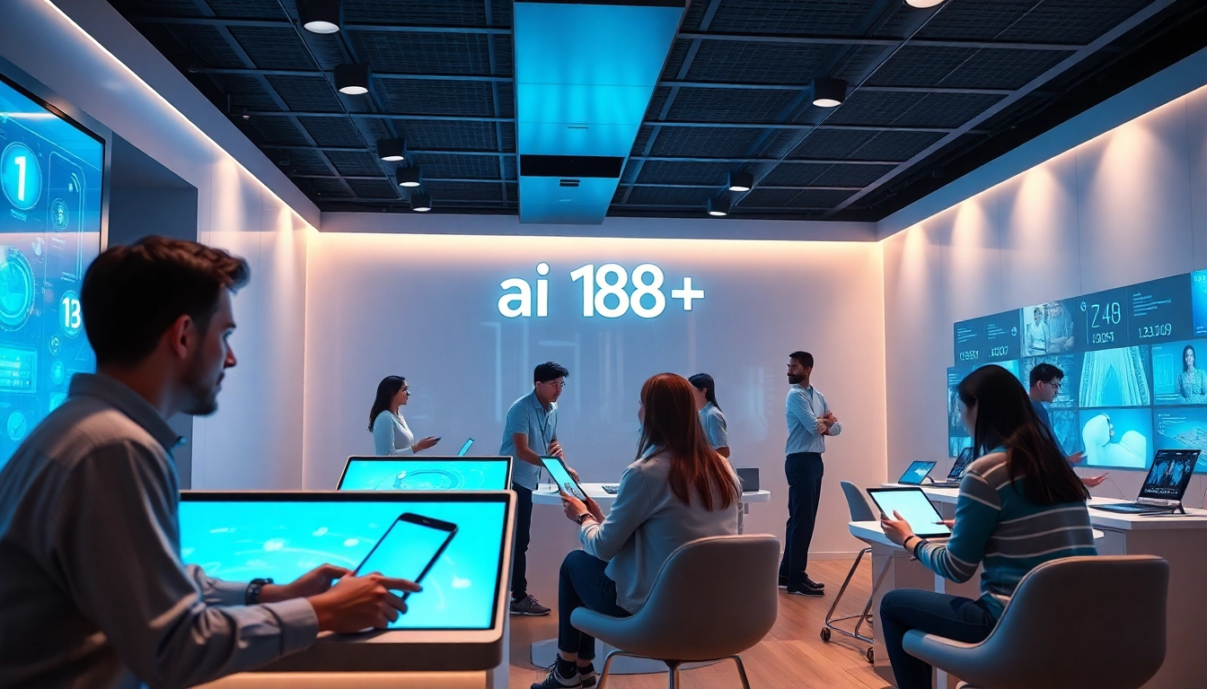 Engaging young adults in a modern AI interaction space showcasing ai 18+ technology.