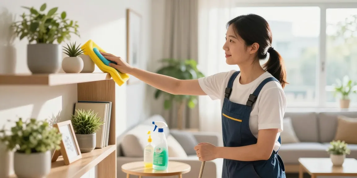 Professional cleaner at work showcasing reinigungsdienst bern in a bright and welcoming living room.