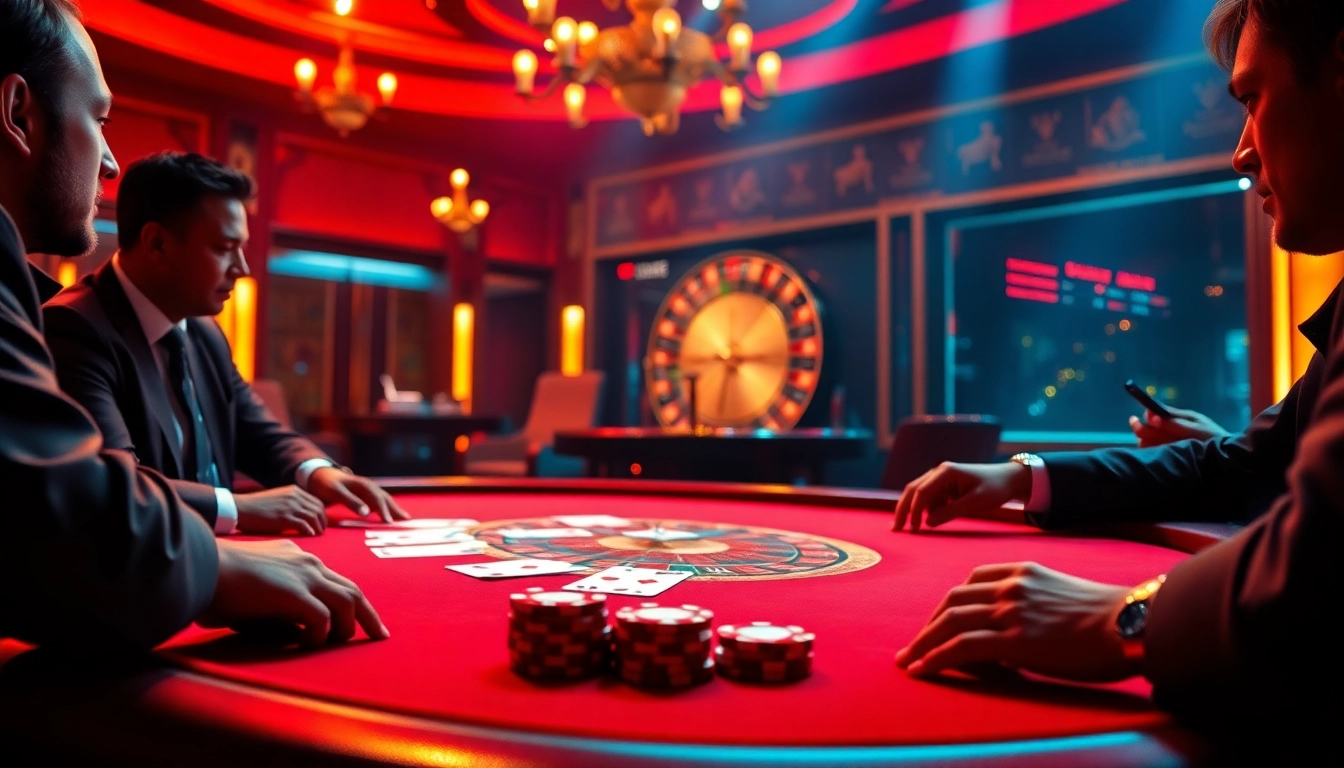 High-stakes poker gameplay at BJ38 casino with luxurious elements and vibrant colors.