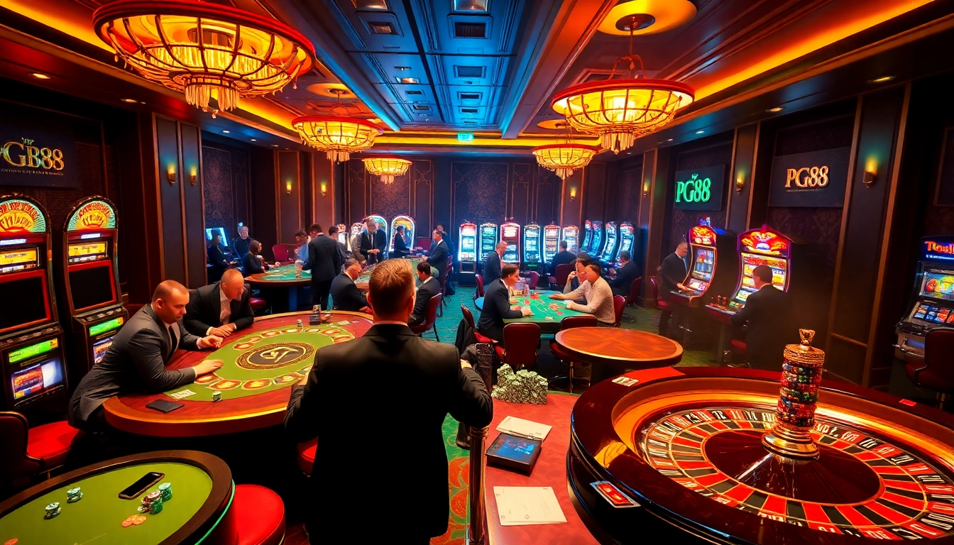 Experience the excitement of PG88 in a luxurious casino setting with vibrant tables and colorful chips.