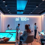 Engaging young adults in a modern AI interaction space showcasing ai 18+ technology.