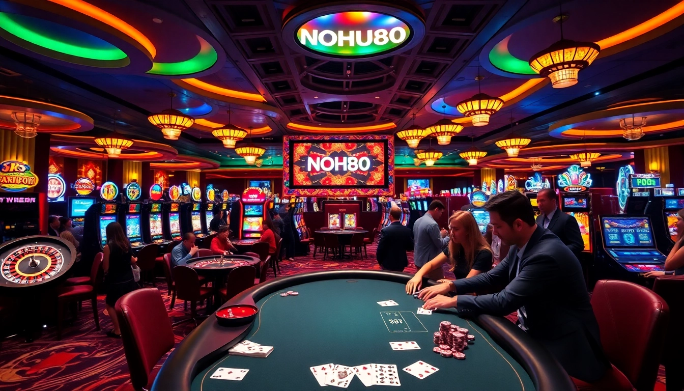 Experience thrilling gameplay at NOHU90 casino with colorful slot machines and vibrant gaming atmosphere.
