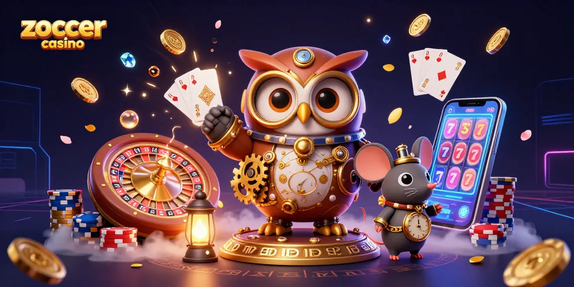 Experience the excitement of zoccer casino with a vibrant, dynamic illustration showcasing thrilling casino elements.